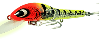 Predatek V150XKT (Kakadu Tiger) fishing lure with a glow-in-the-dark bib
