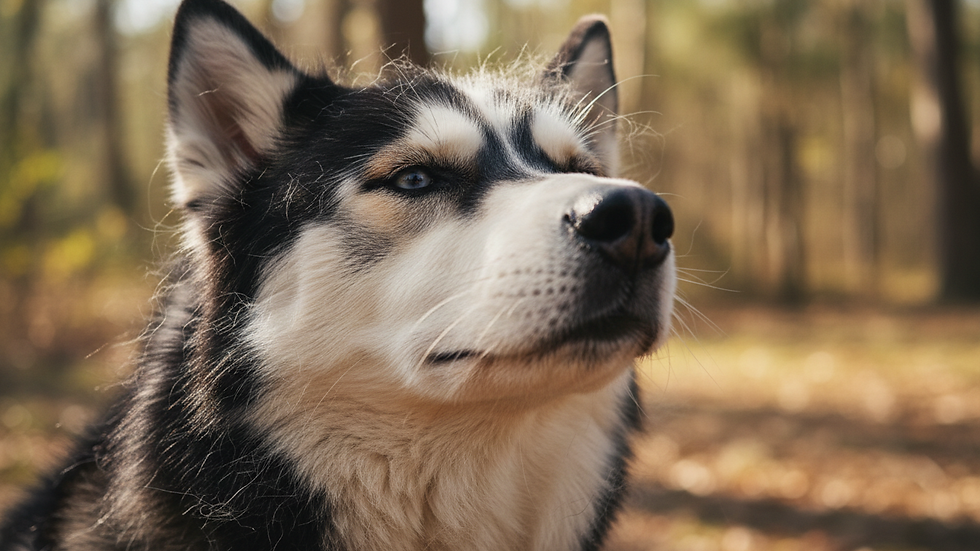 Close-up view of a Siberian Husky shedding fur outdoors