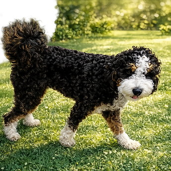 Beautiful intense tricolor mini Bernedoodle, Indy