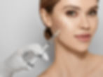 Beauty injections. Lifting lines on a woman's face showing of skin tightening and face con