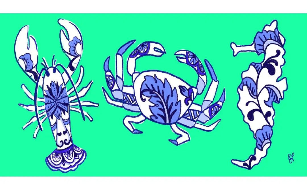 Blue Chinoiserie Sea Life Pillow Swap