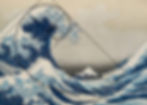 The Great Wave off Kanagawa overlaid with a black Fibonacci spiral, emphasizing the wave's form.