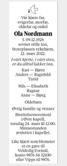 Avisannonse / dødsannonse