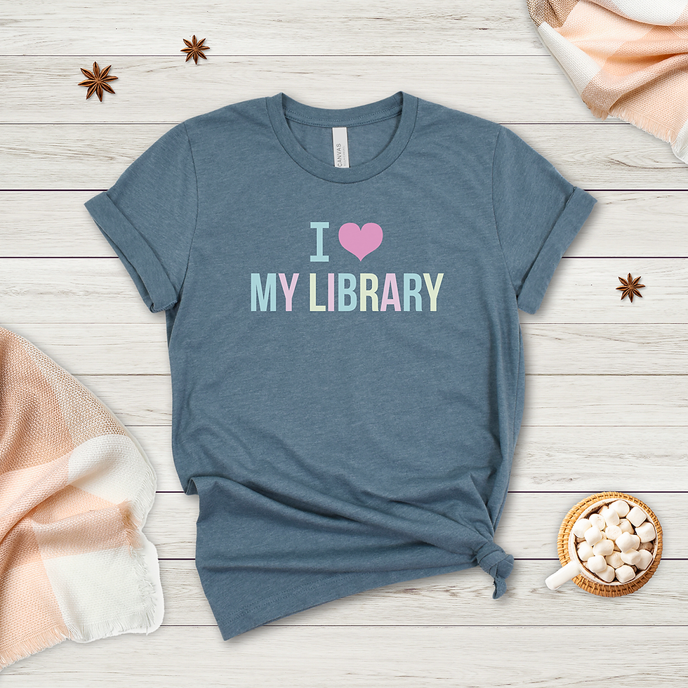 Thumbnail: I Heart My Library Unisex Tee -- Pink Heart