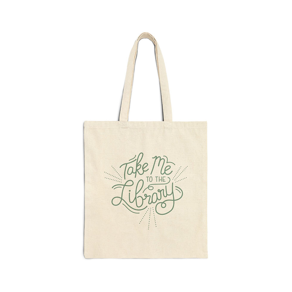 Library cotton canvas tote with green design