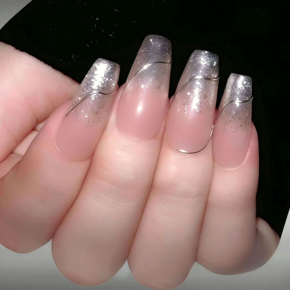 Sparkling Waterfall - Handmade Nails coffin Long www.spressbeauty.com