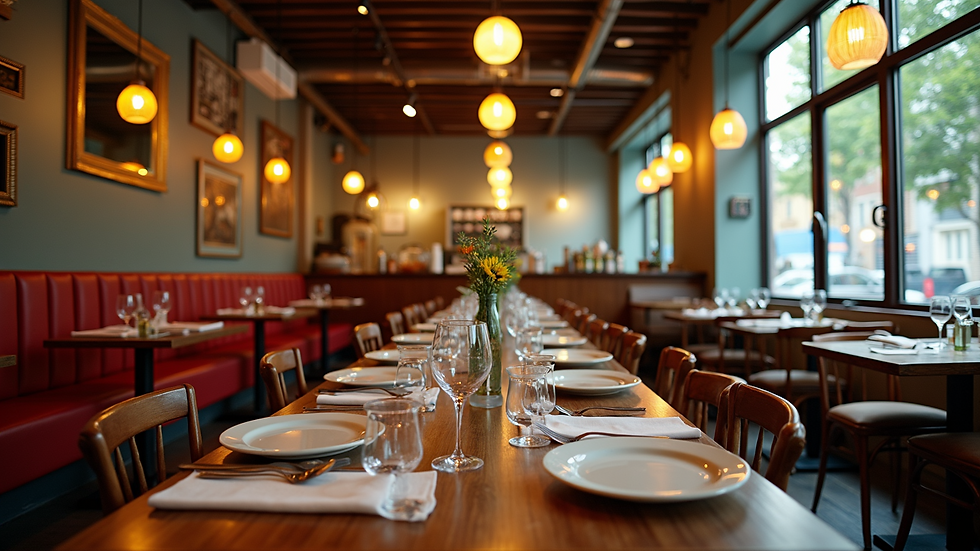 High angle view of a vibrant restaurant layout featuring local cuisine