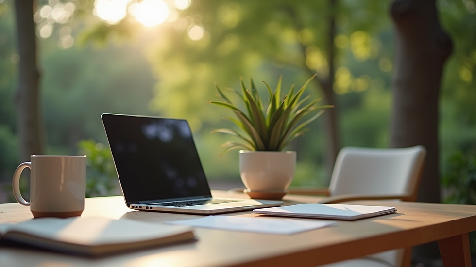 Eye-level view of a serene outdoor workspace setup