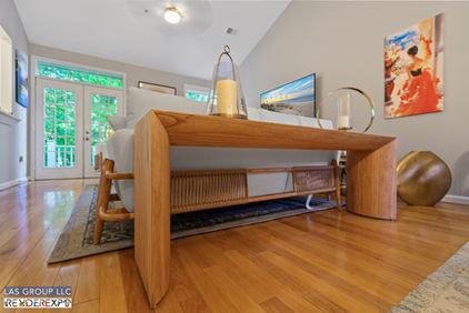 Elegant modern condo living room with vibrant decor.