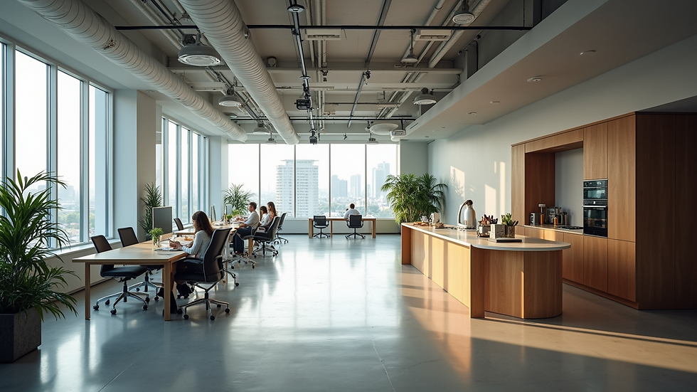 High angle view of a spacious, contemporary workspace