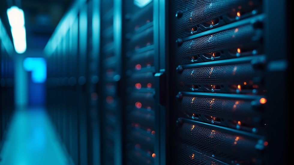 Close-up view of a modern data center server rack