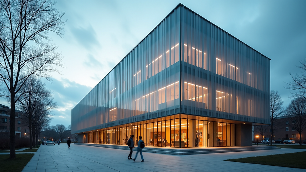 Low angle view of a large contemporary library building