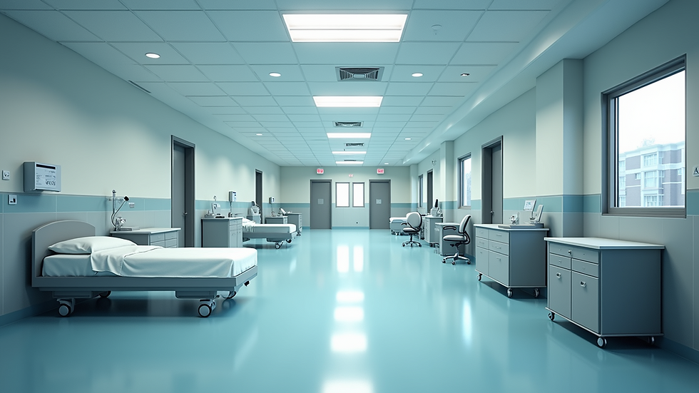 High angle view of a modular healthcare space with flexible room layouts
