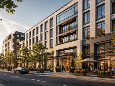 Commercial building rendering representing professional RENDEREXPO project support