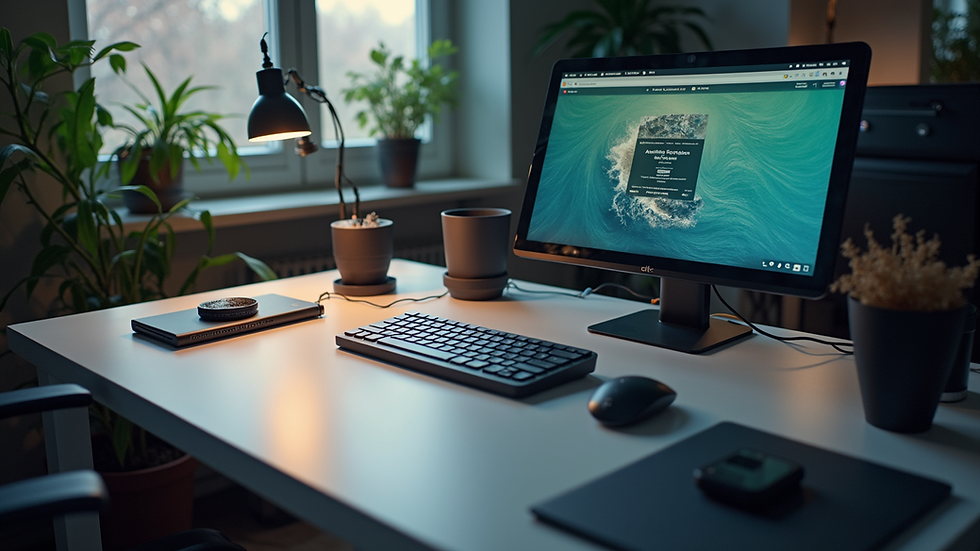 High angle view of a modern workspace with technology gadgets