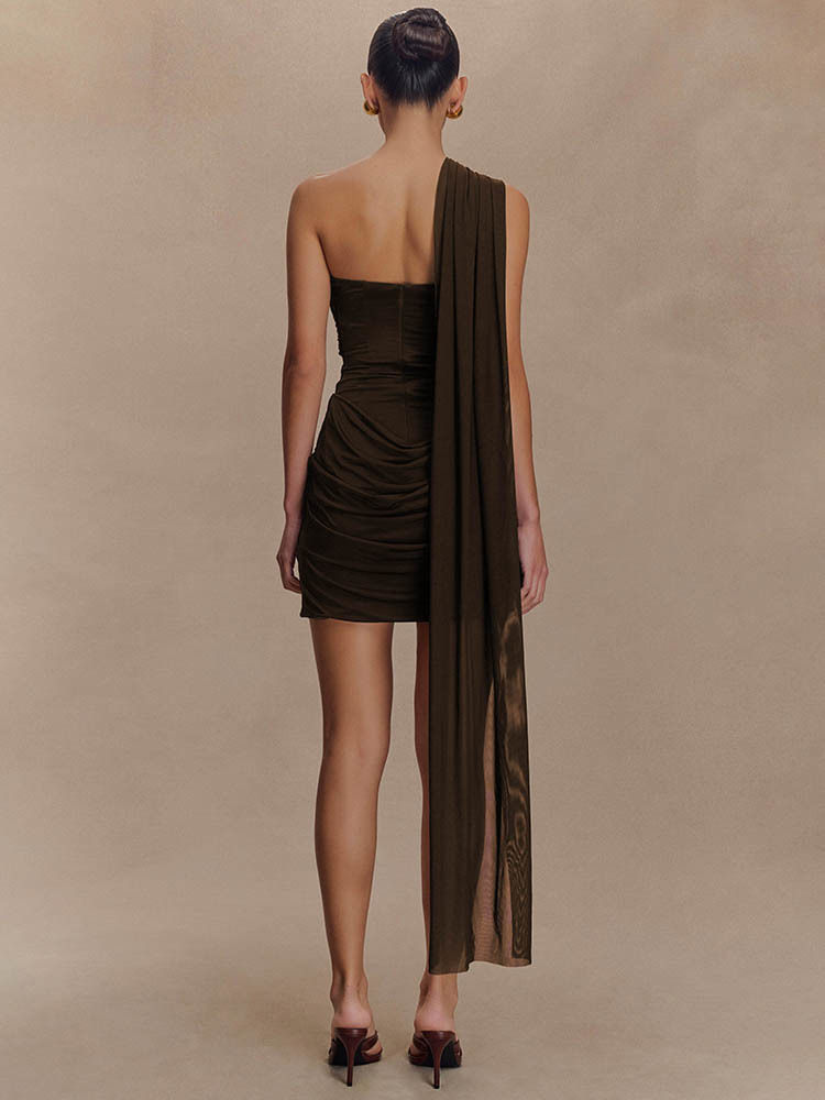 Thumbnail: Mozision One Shoulder Backless Sexy Mini Dress Women Fashion Off-shoulder Sleeve