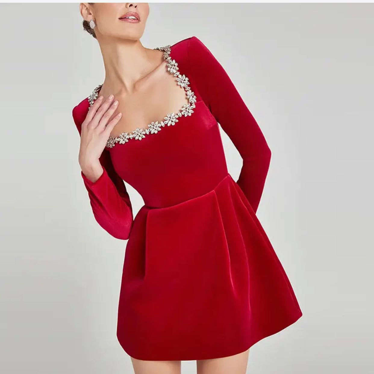 Rhinestone lace Velvet Mini Dress