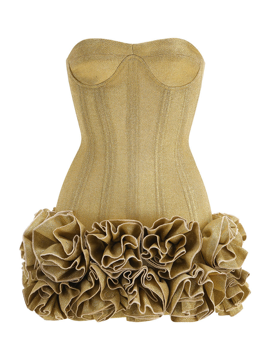 Thumbnail: VC Christmas Dress Strapless Backless Red Structured Floral Embellished Mini Len