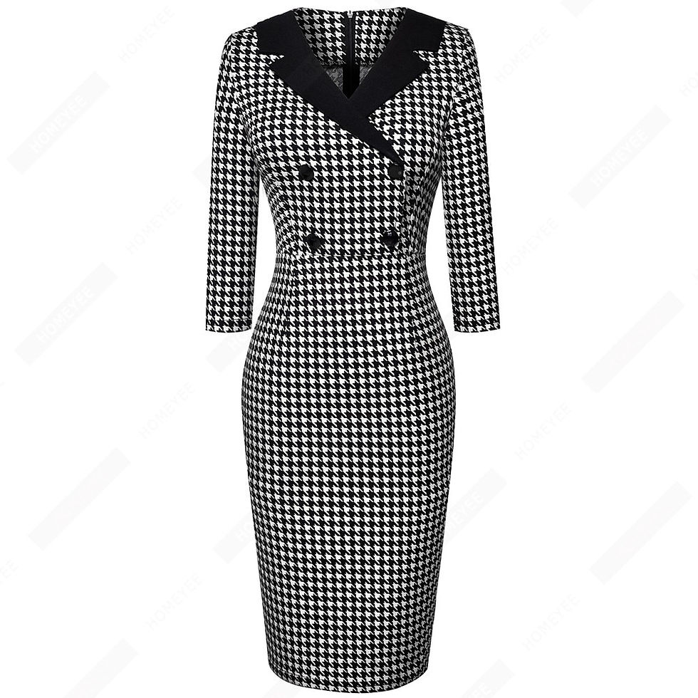 Thumbnail: Charming Button V Neck Pencil Dress