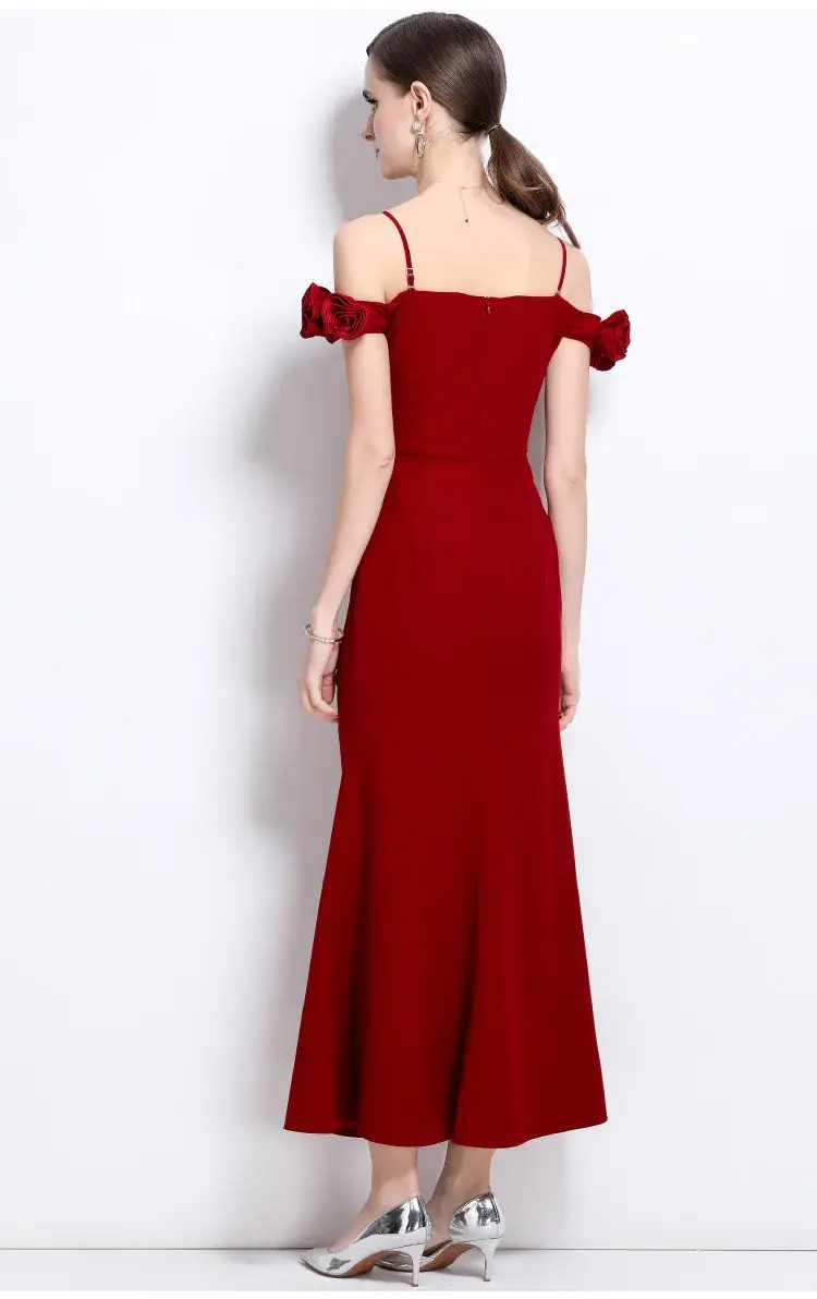 Thumbnail: Red Wedding Dress Women's Style New Bridal Party Evening Gown Sleeveless One Sho