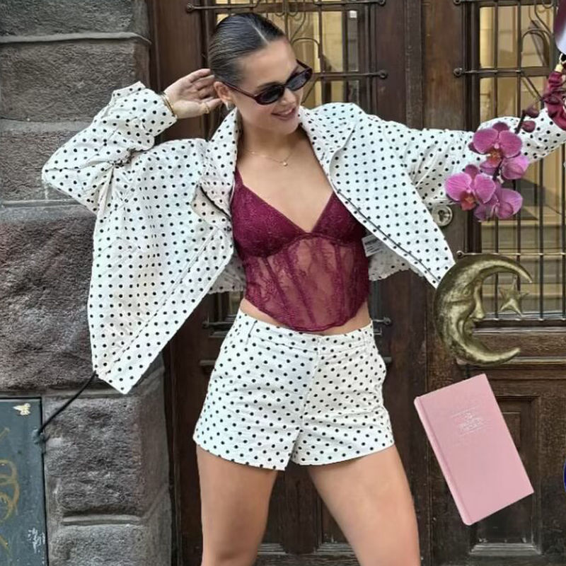 Thumbnail: Colette Polka Dot Bomber Jacket Oversized Parisian Chic Jacket