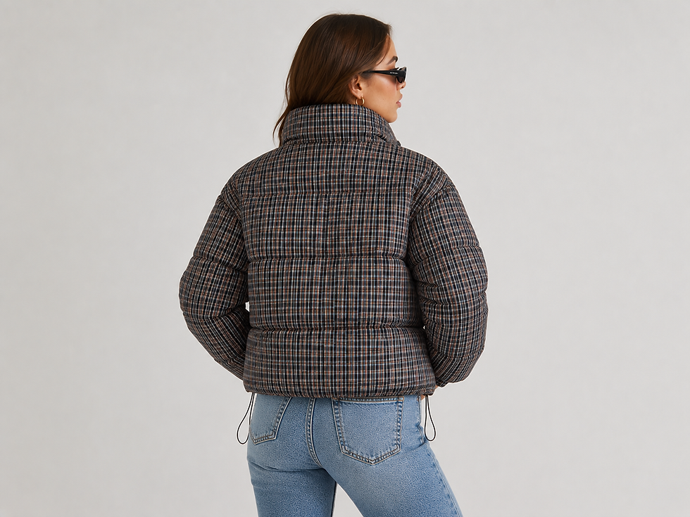 Thumbnail: Monaco Plaid Puffer Jacket Elegant Stand-Collar Winter Coat