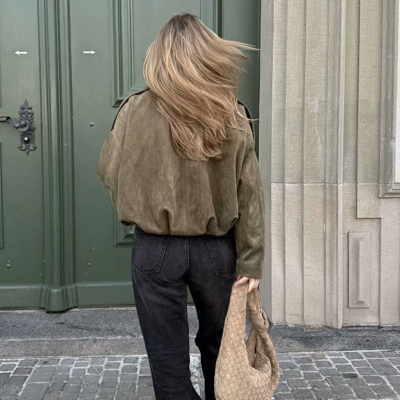 Thumbnail: Vienna Oversized Bomber Jacket Elegant Turn-Down Collar Street Luxe Coat