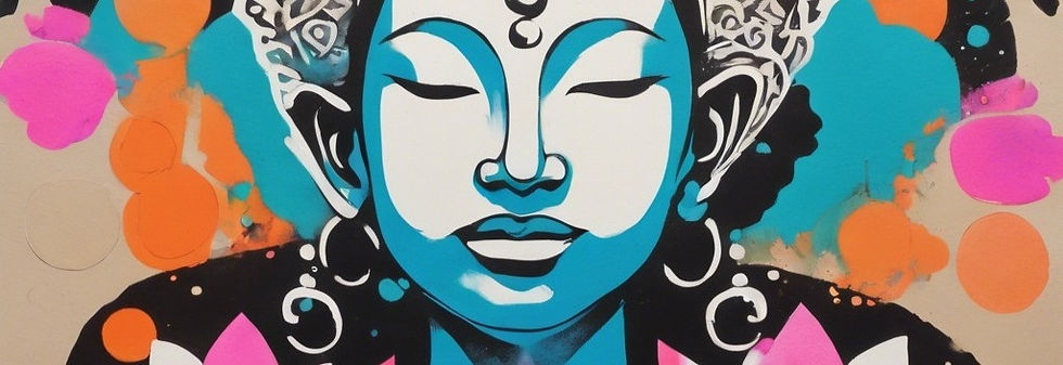mindfulness modern stencil street art psychedelic over watercolour lotus background, happy
