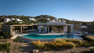 Villa I with its outdoor terrace, pool and garden