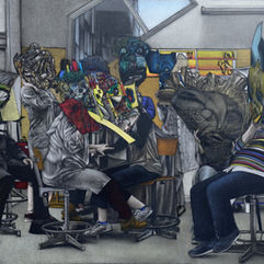 Mes élèves, crayons de couleur, fusain et acrylique sur toile, 195X130 cm. 2020.jpg