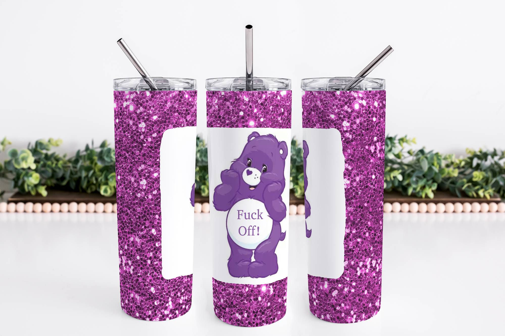 Purple Swear Bear PNG Tumbler Wrap
