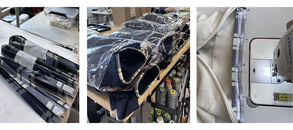 Collage of images taken in the Atelier where the quarterzip is designed