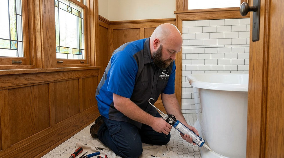 Man sealing around a bathtub in Minnetonka, Minnesota