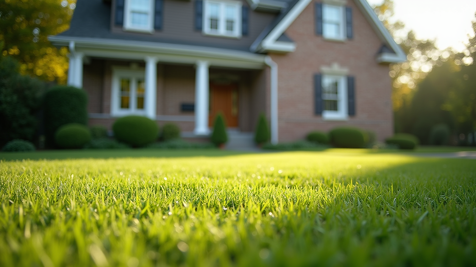 Eye-level view of a well-maintained home exterior with a manicured lawn