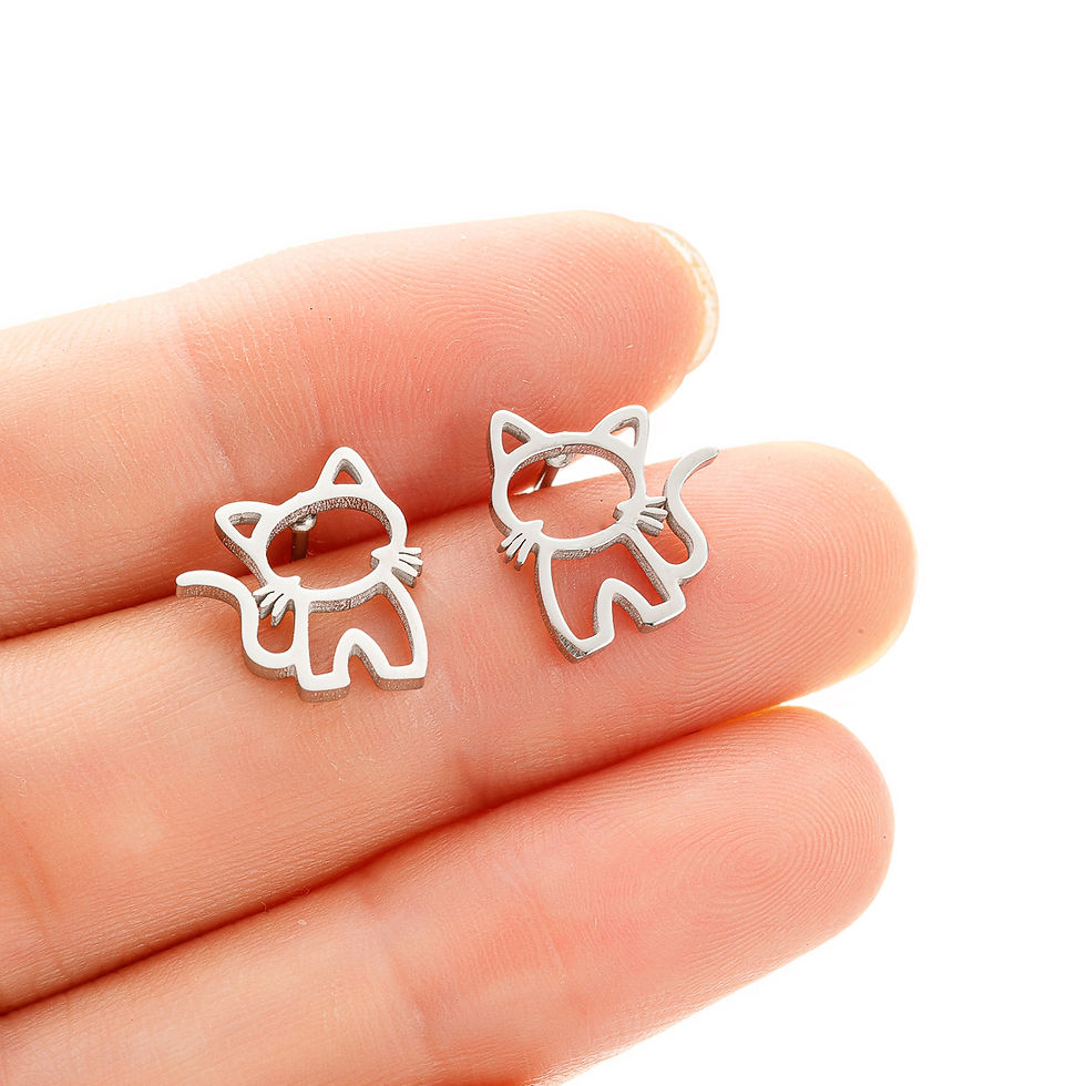 Thumbnail: Pair Cute Cat Stainless Steel Stud Earrings for Mens Womens Punk Students Gift