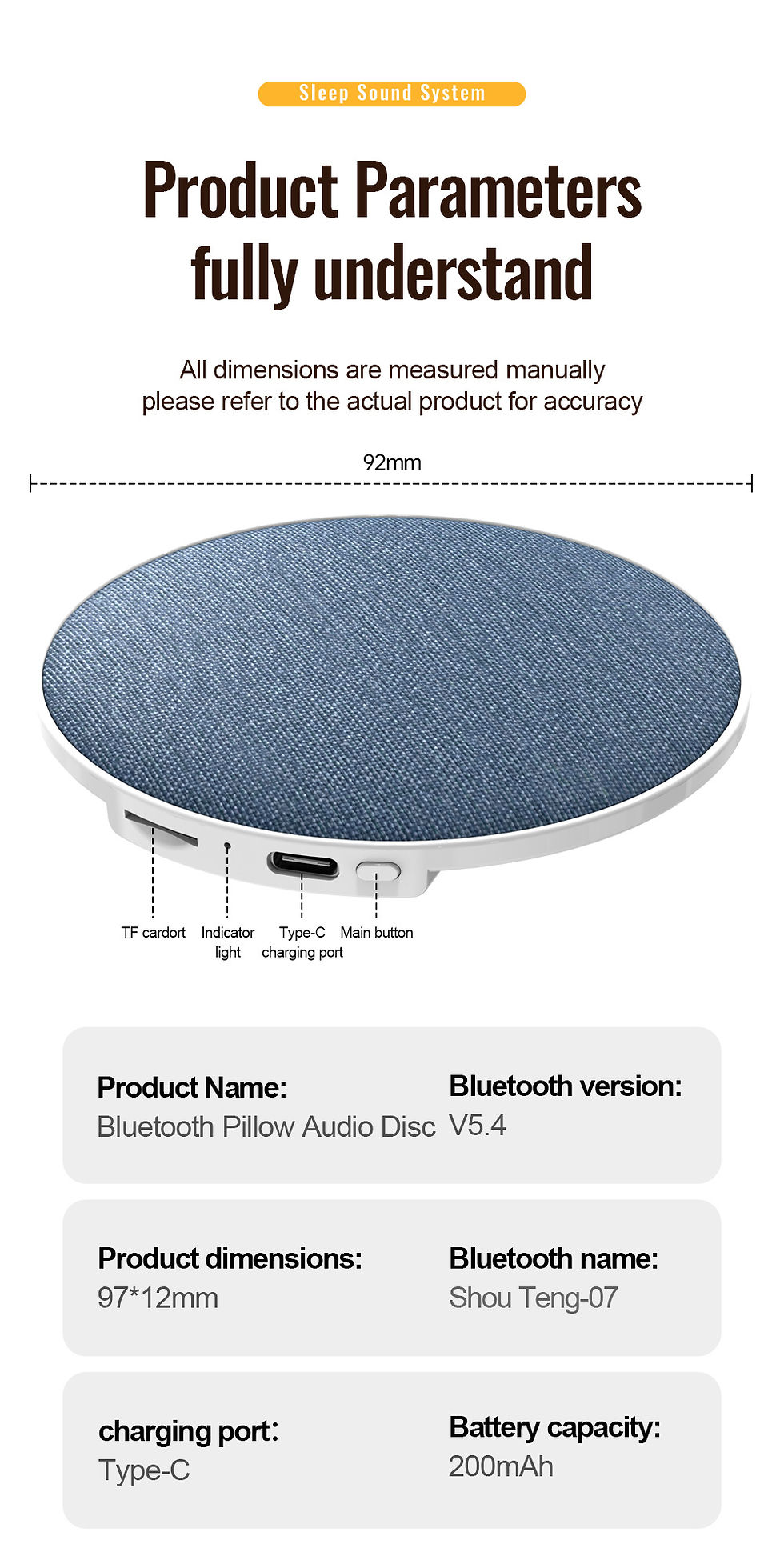 Thumbnail: Wireless Pillow Speaker Sleep Aid 360° Surround Sound Bluetooth 5.4 HiFi Stereo