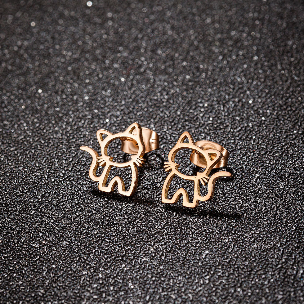 Thumbnail: Pair Cute Cat Stainless Steel Stud Earrings for Mens Womens Punk Students Gift