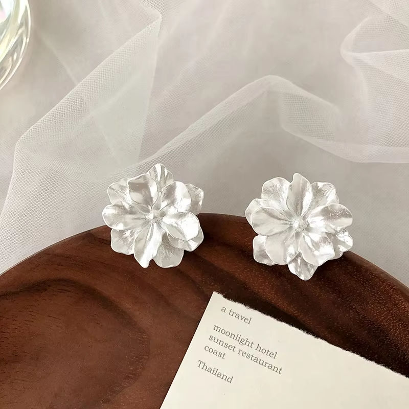 Thumbnail: White Flower Stud Earrings for Women Folded Acrylic Side Charming Sweet Floral G