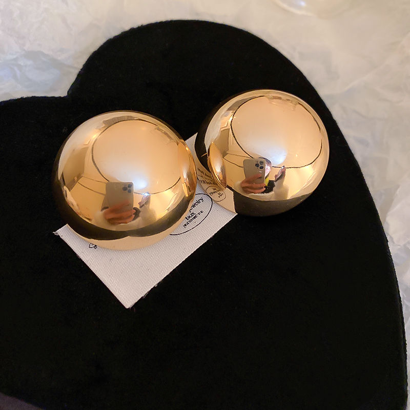 Thumbnail: Smooth Semi-round Stud Earrings for Women Europe and America Simple Metal Cold S