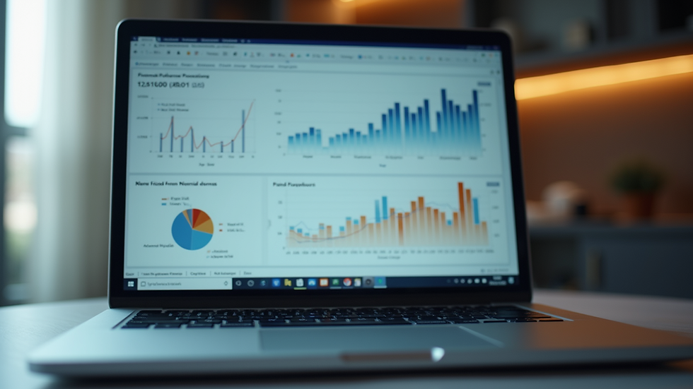 Close-up view of a laptop screen showing financial planning charts