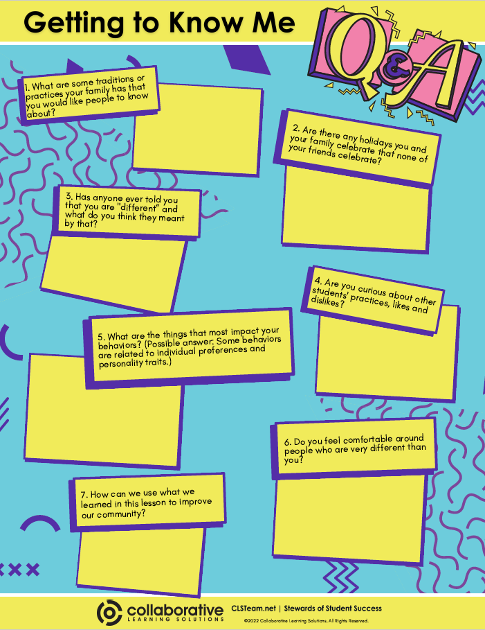 Getting to know me worksheet.