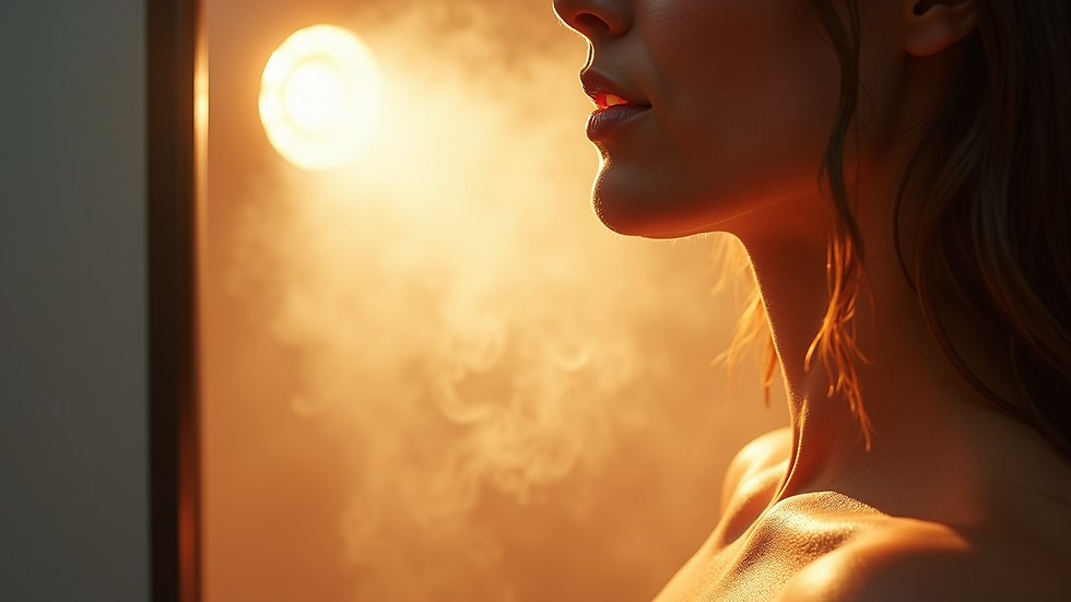 Close-up view of spray tanning booth with mist