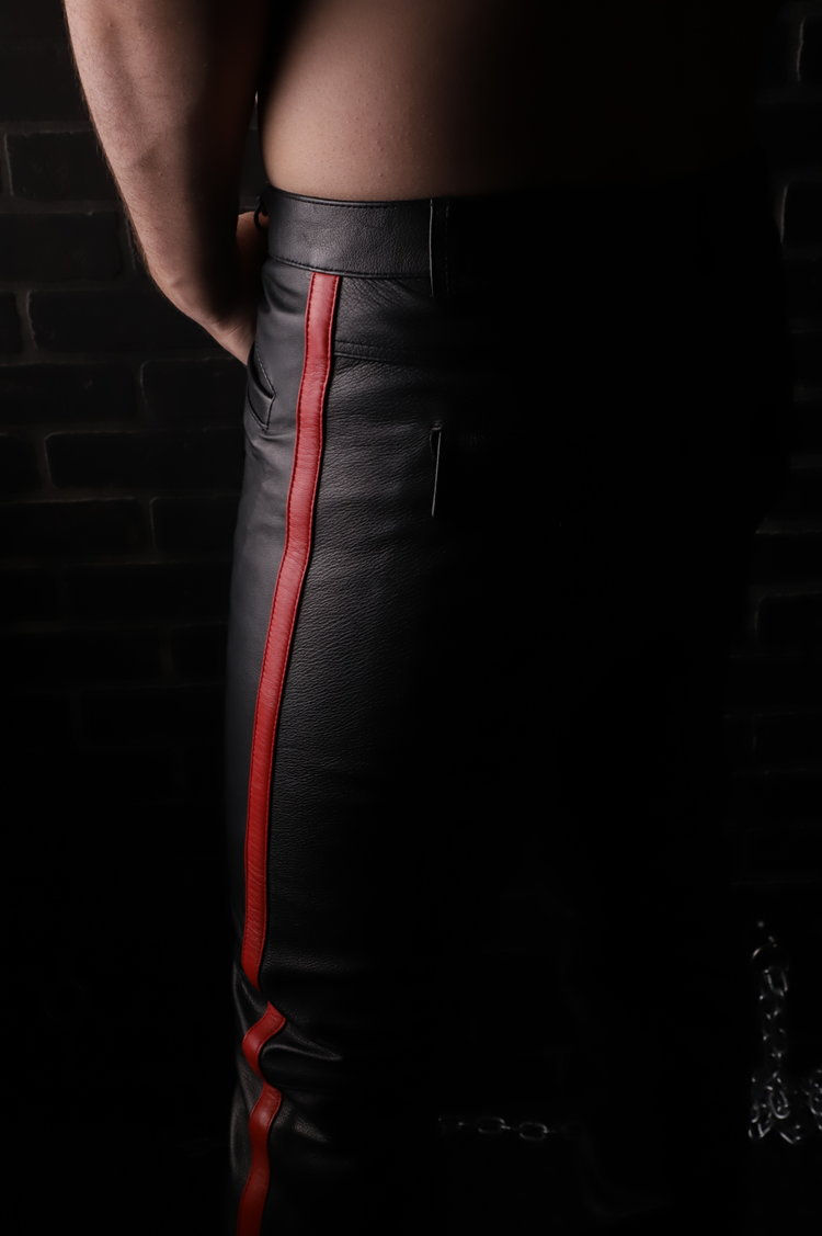 Thumbnail: Leather Uniform Pants with Contrast Stripe