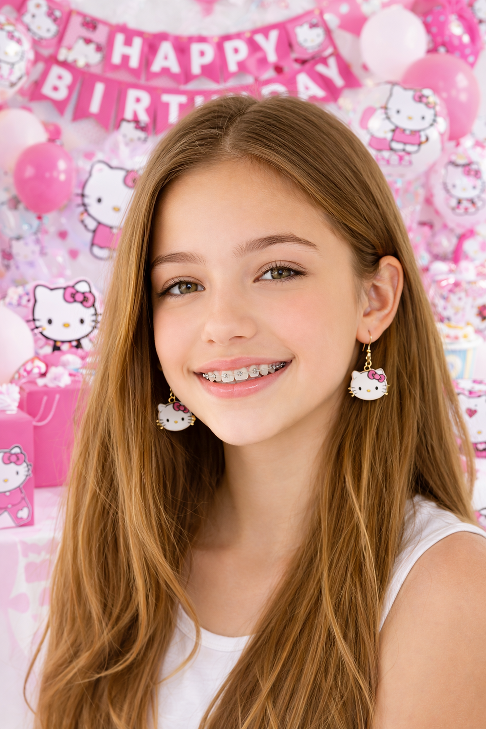 Thumbnail: Handmade Hello Kitty 14k Gold Earrings 