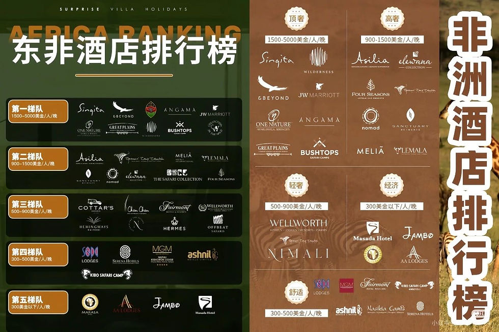 Hotel ranking chart for East Africa; kenya camp hotel 肯亞 東非 營地排行榜 排名