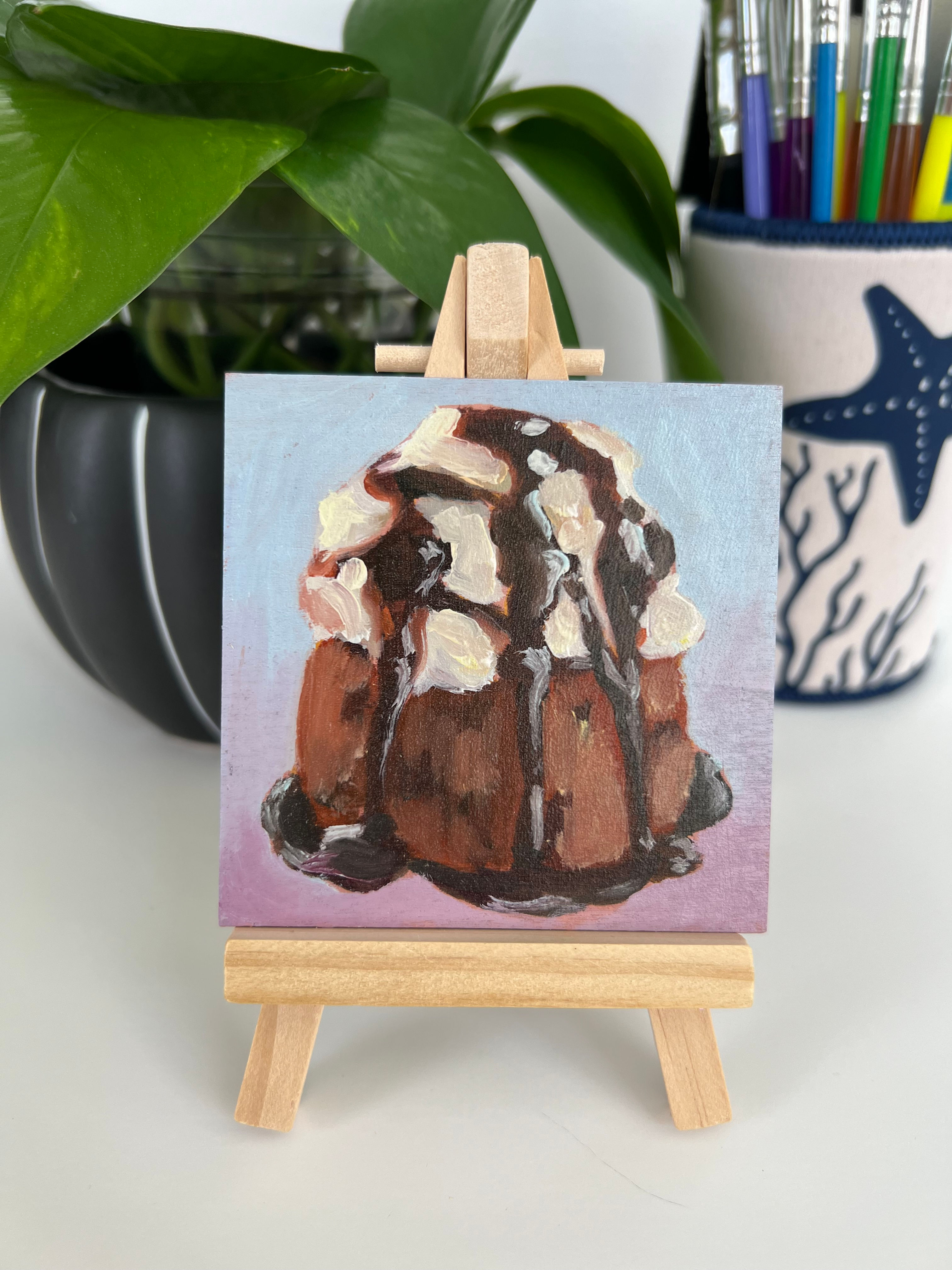 Chocolate cake a la mode - Mini original paintings (easel included)