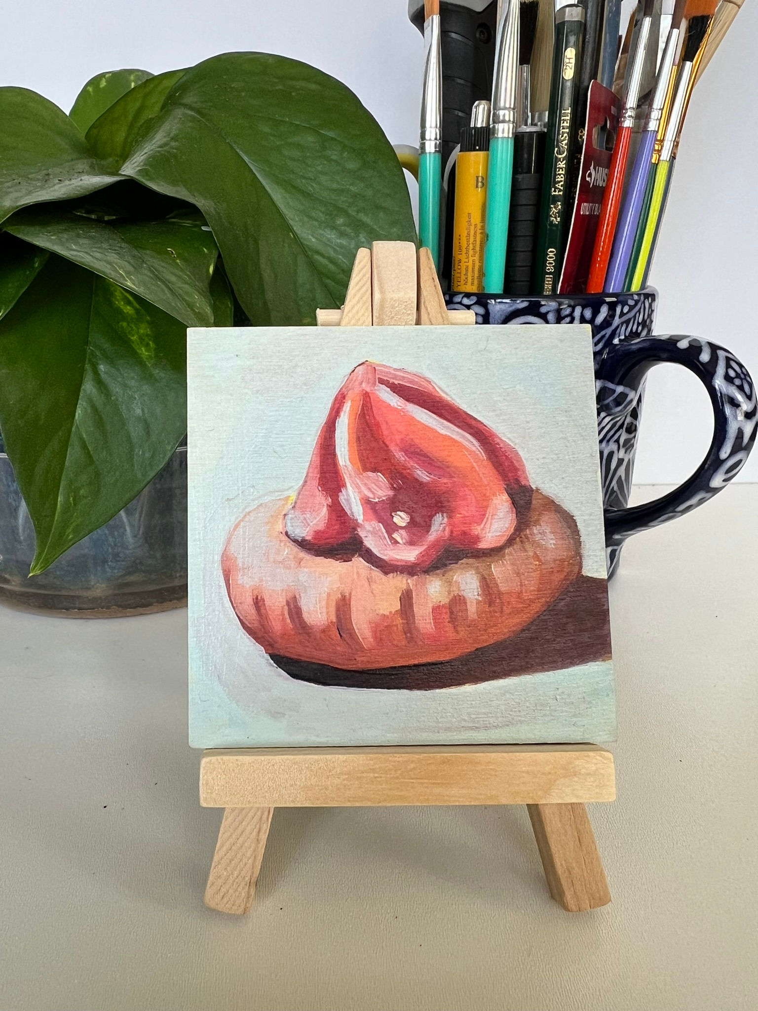 Iced gem biscuit (pink)- mini original oil painting