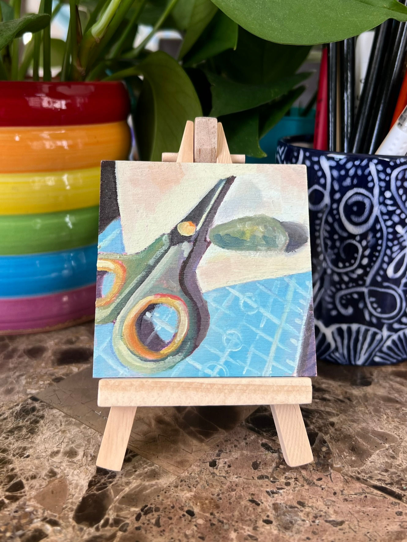 Rock Paper Scissors - mini original oil painting