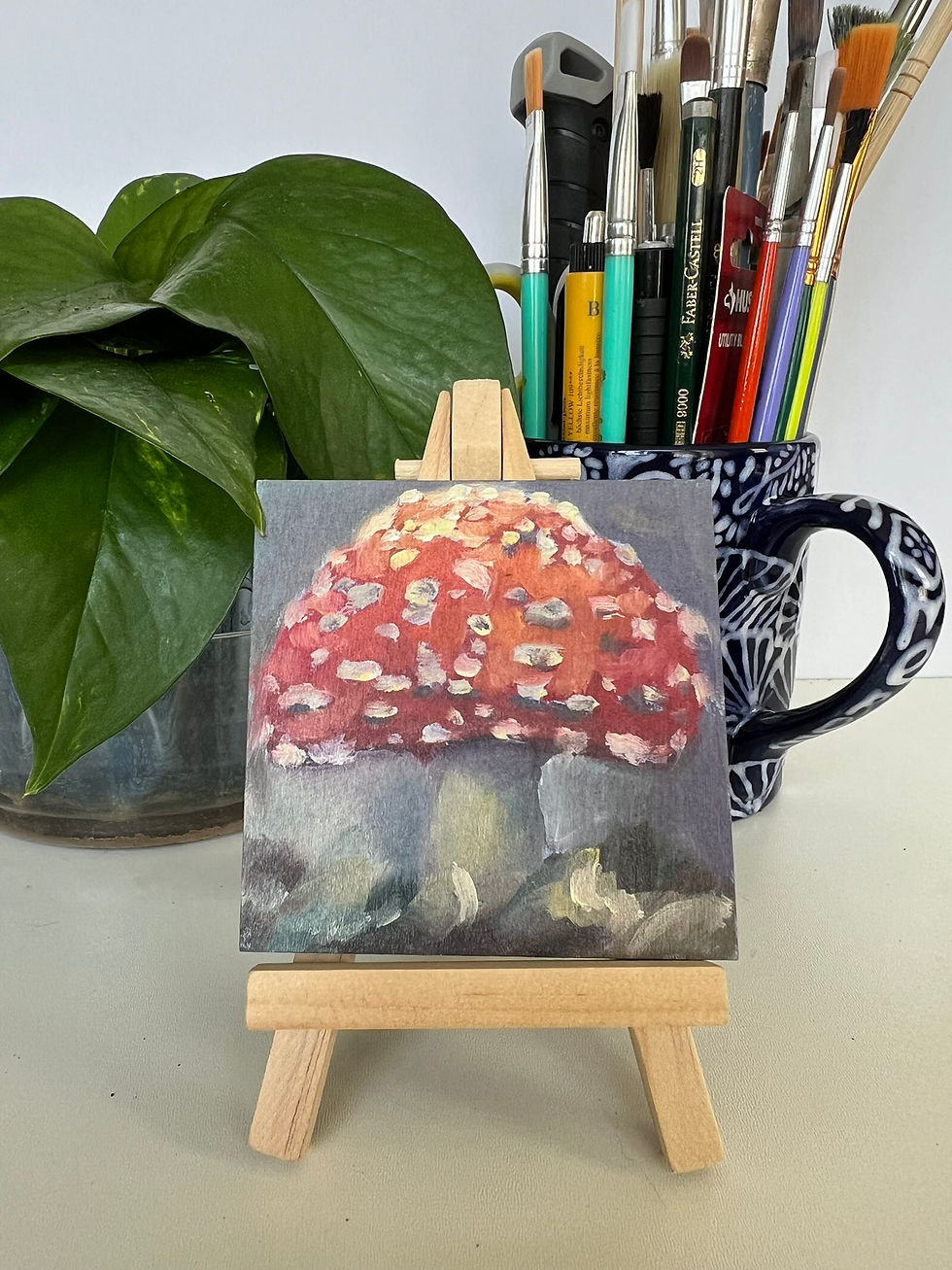 Fly agaric mushrrom - mini original oil painting
