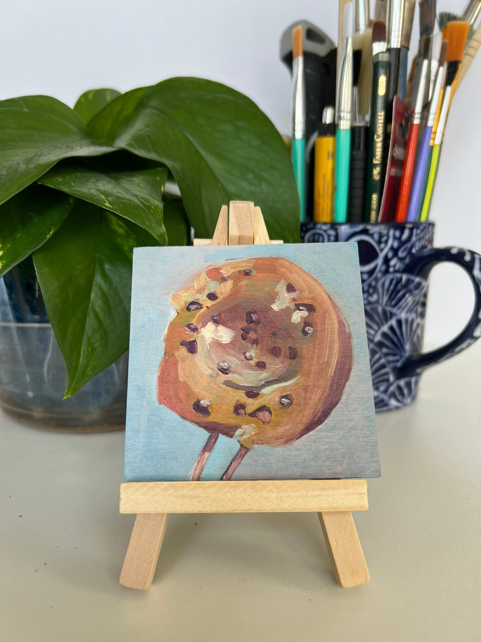 Red bean pudding - mini original oil painting